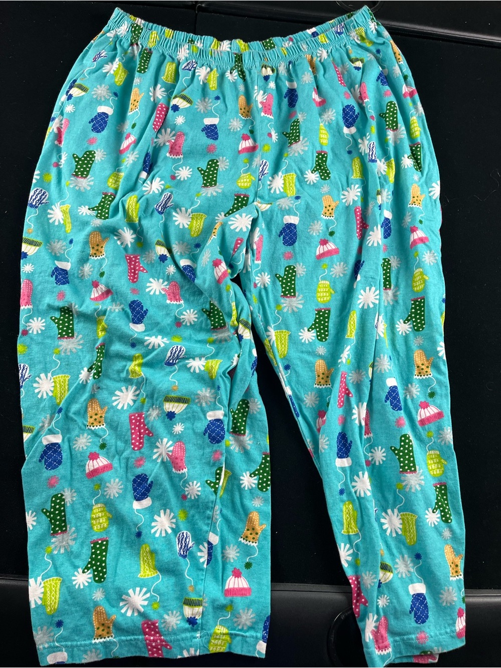 Women’s Pajama Pants - Teal with Colorful Mitten Print